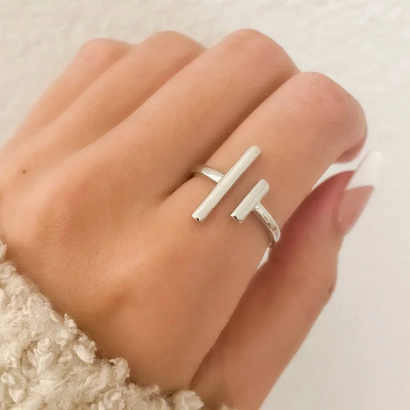 Jewelry - 925 Sterling Silver Bar Ring Dainty Bar Ring Minimalist Ring Double Bar Ring